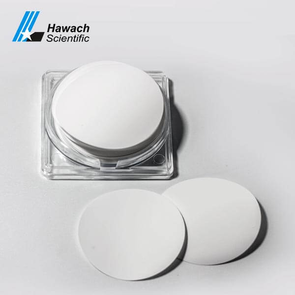 Filtros de membrana PES Hawach; imagen de la familia con discos y envase