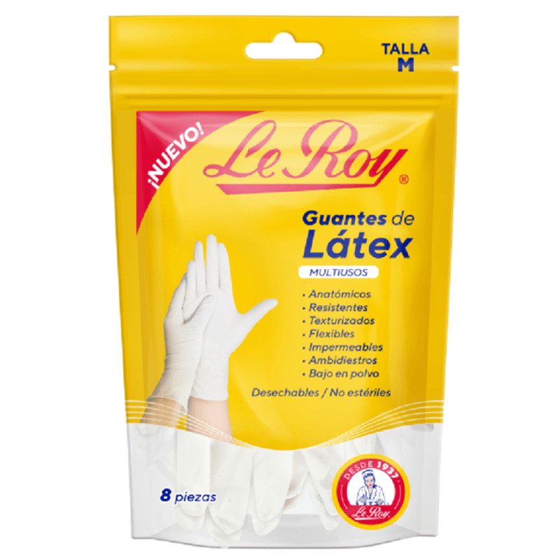 Le Roy guantes de látex multiusos mediano 8 piezas