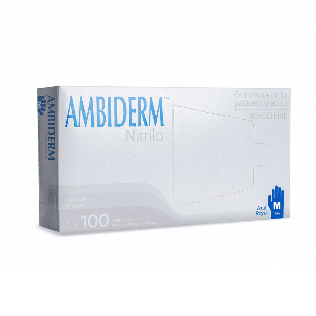 Caja Ambiderm Nitrilo azul royal talla mediana, 100 guantes