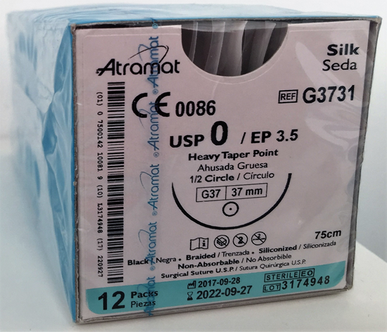 Atramat seda negra USP 0, aguja G-37 de 37 mm, 75 cm
