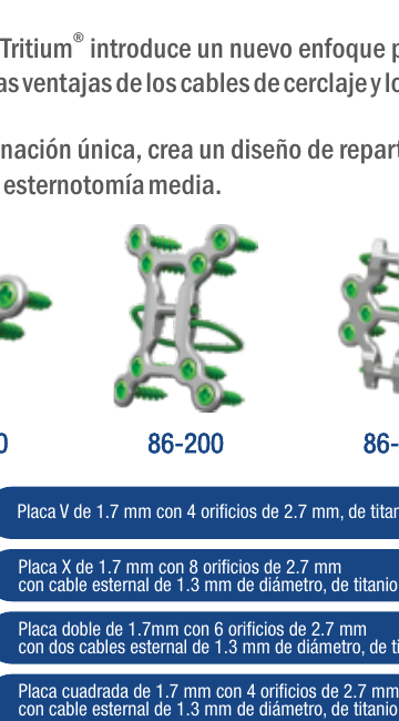 Tritium 86-200 A&E Medical placa esternal en X de titanio