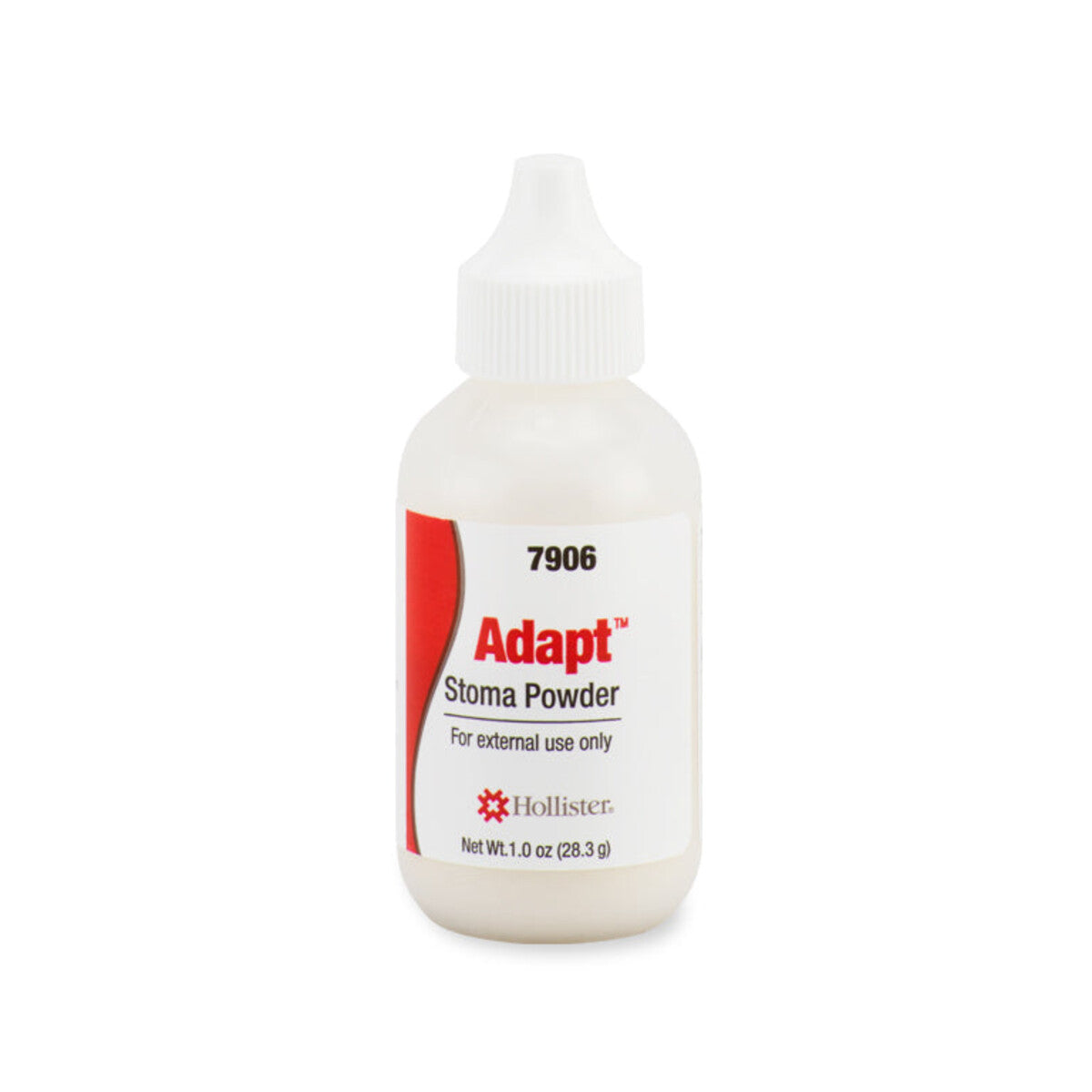 Hollister Adapt Polvo 7906 para estoma, frasco de 28.3 g sobre fondo blanco