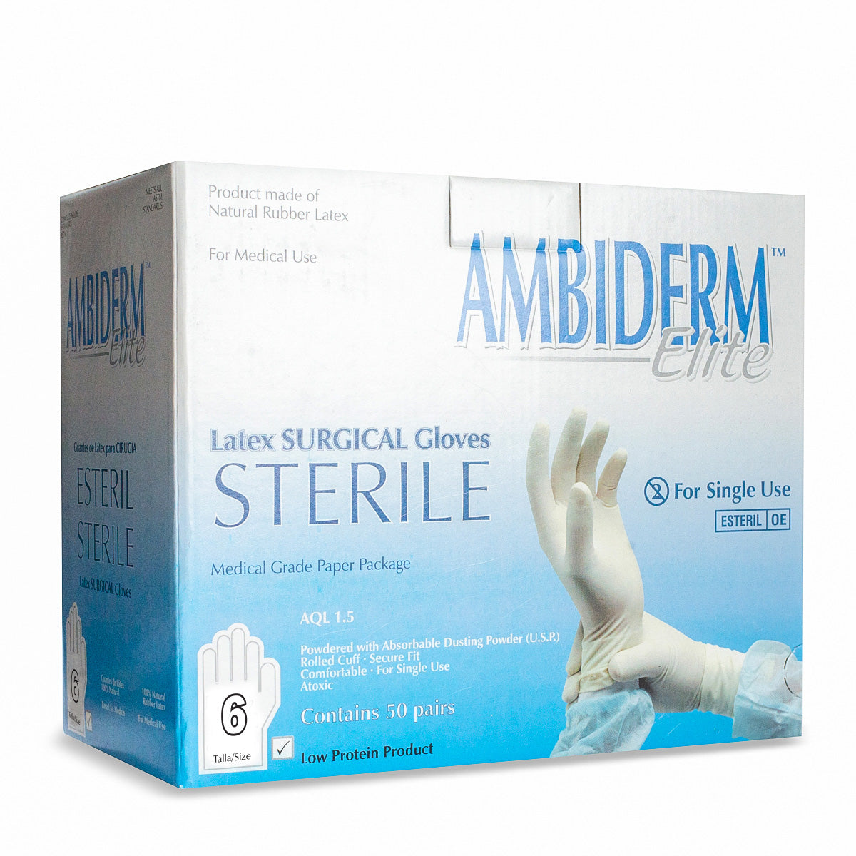 Ambiderm Elite, guante quirúrgico de látex estéril, caja de 50 pares