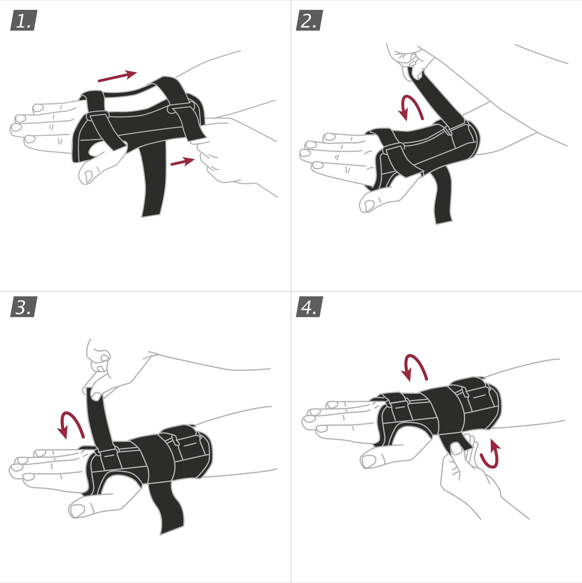 Cómo colocar Actimove Manus Forte: pasar por la muñeca y cerrar las tres cintas
