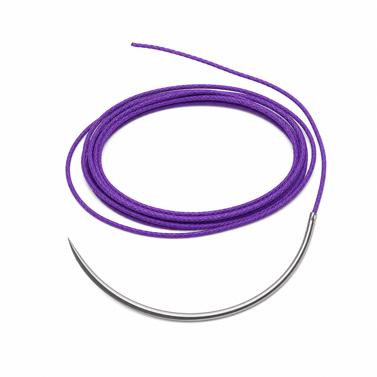 Imagen optimizada: Atramat PGA G3798 calibre 1, sutura violeta de 70 cm con aguja curva G37, presentación ilustrativa sobre fondo blanco