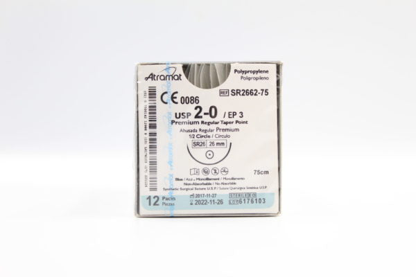 Atramat R2662-75 sutura no absorbible de polipropileno azul USP 2-0 de 75 cm con aguja de 26 mm