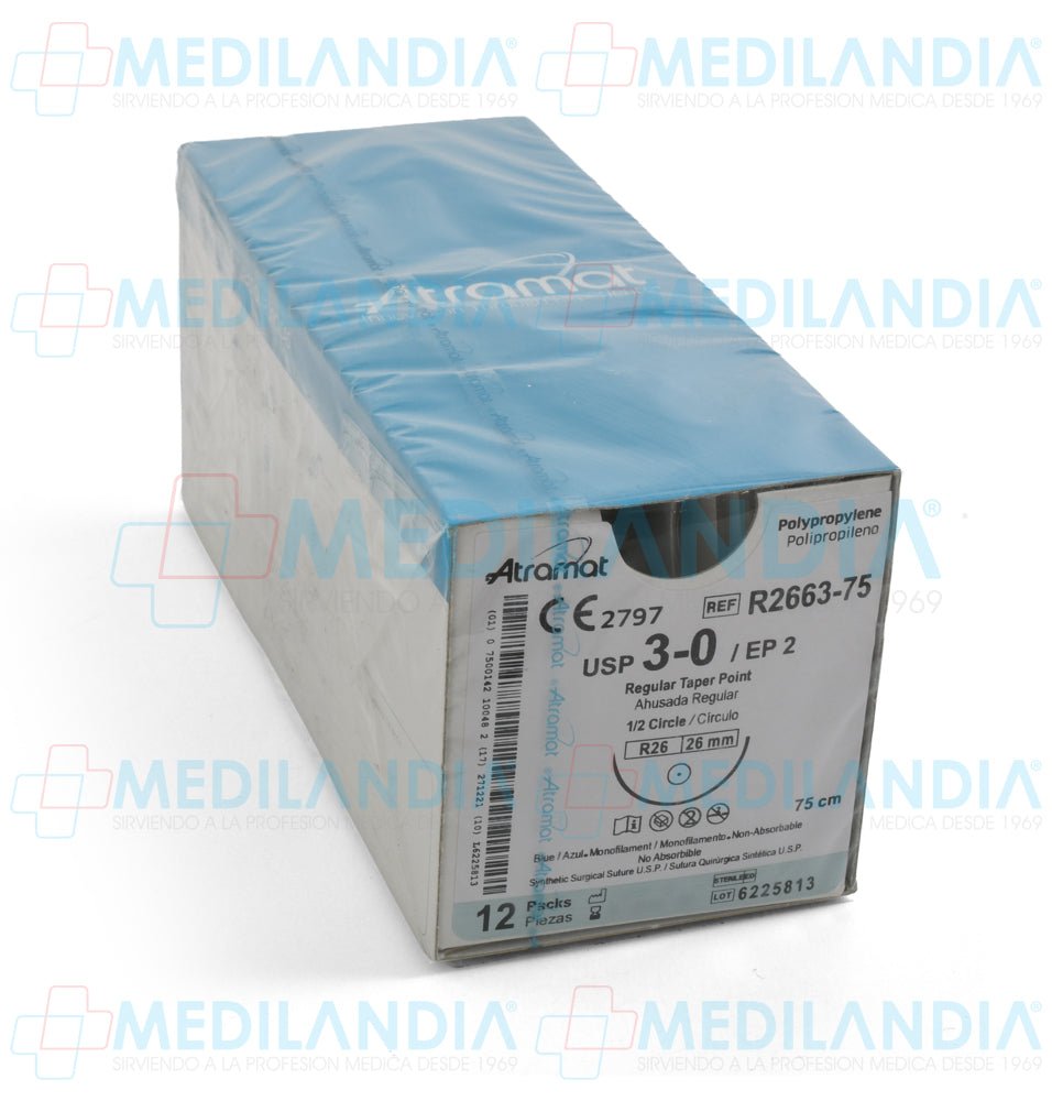 Atramat R2663-75 polipropileno USP 3-0 de 75 cm con aguja R26 ahusada regular de 26 mm