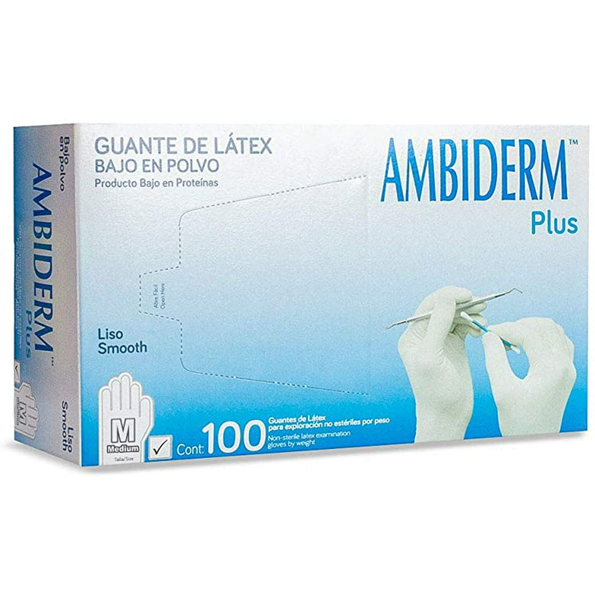 Caja de guantes de látex Ambiderm Plus, talla M, con 100 guantes