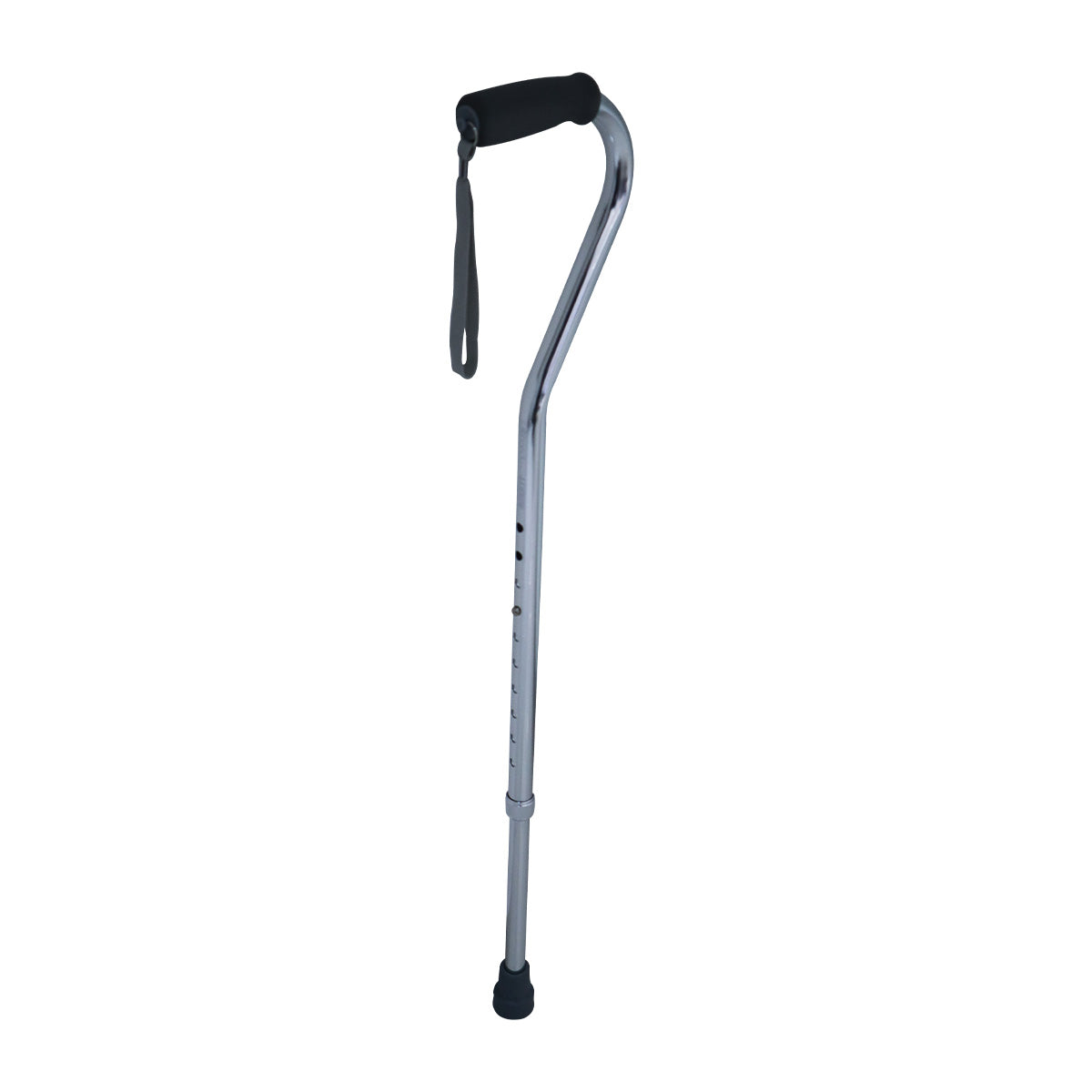 Bastón Handy BSTA4 de aluminio con mango negro, tubo plateado, correa y regatón