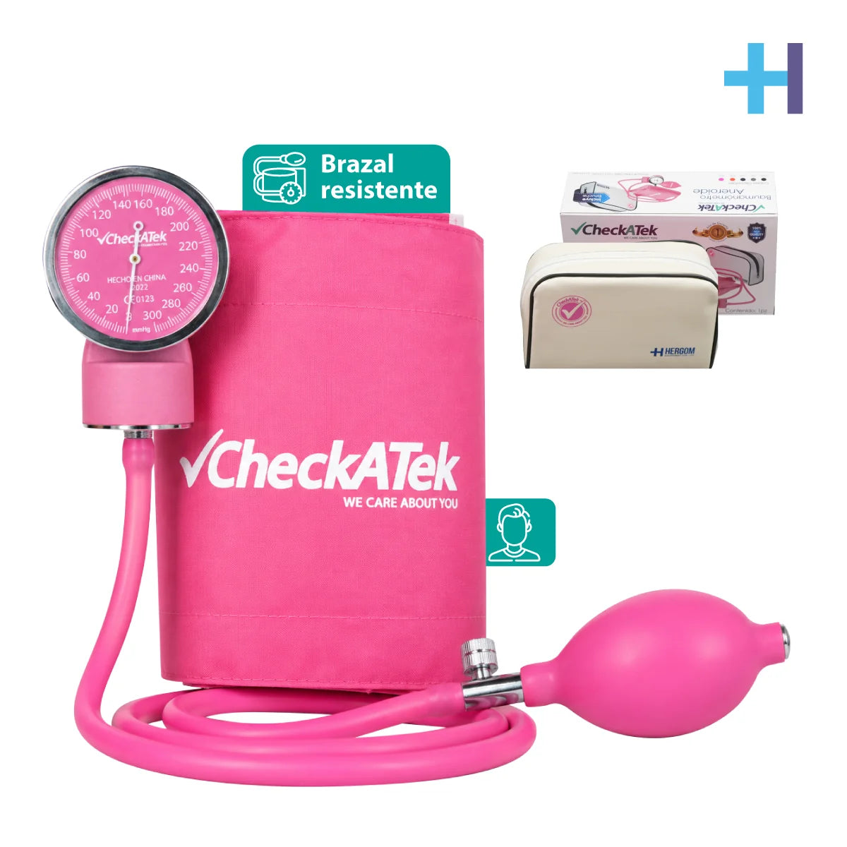 Baumanómetro aneroide tradicional Checkatek color rosa modelo B1-6 con carátula amplia