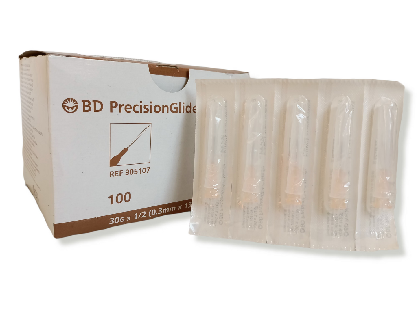 Aguja BD PrecisionGlide referencia 305107, 30G x 13 mm, caja con 100