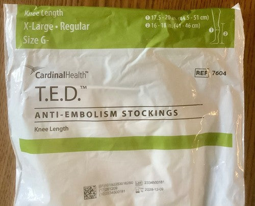 Cardinal Health T.E.D. media antiembólica a la rodilla talla extra grande regular, referencia 7604