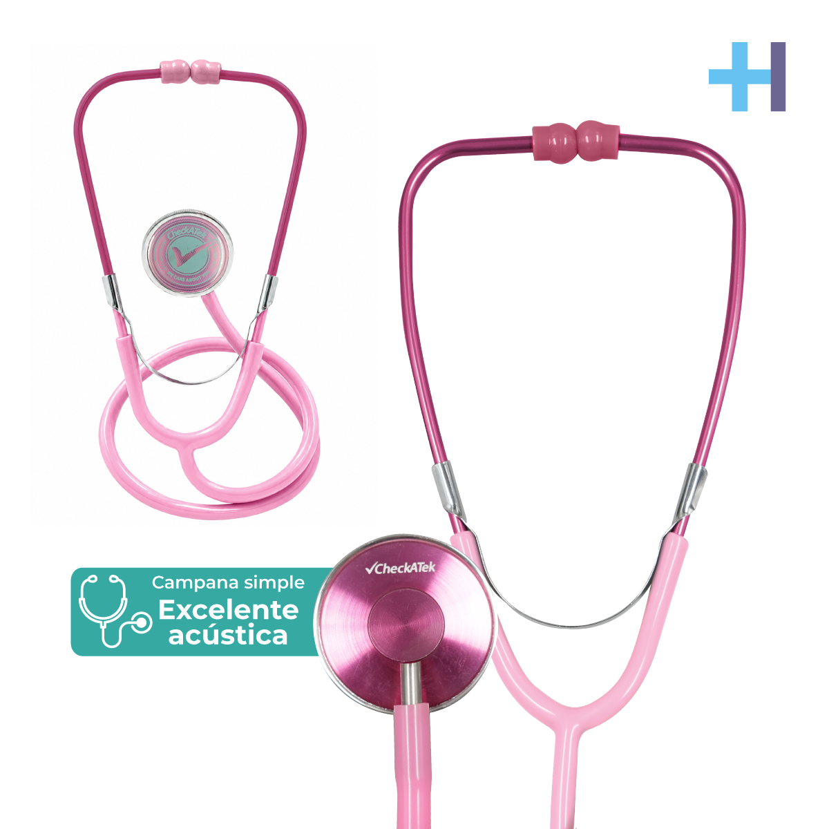 Estetoscopio Checkatek simple para adulto, referencia E1-6S, color rosa, con campana sencilla.