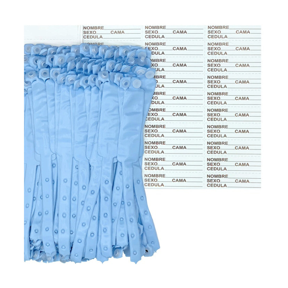 Brazaletes DipMac de identificación infantil color azul sobre fondo blanco