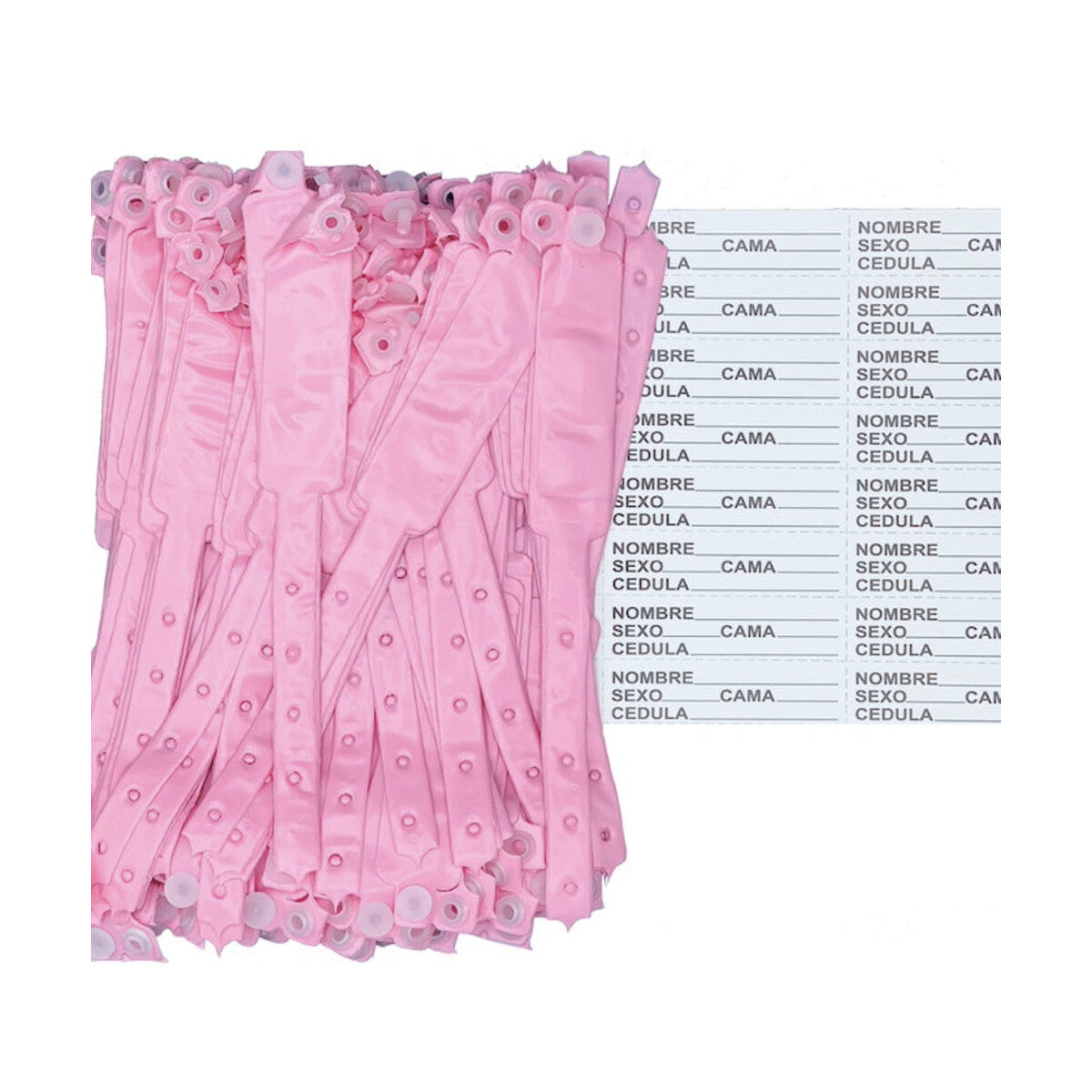 Brazaletes DipMac de identificación infantil color rosa sobre fondo blanco