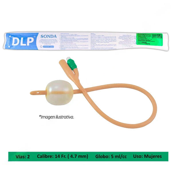 DLP sonda Foley de látex de 14 Fr, dos vías y balón de 5 ml