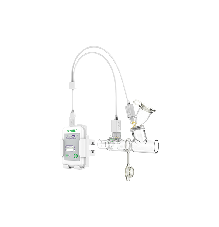 Montaje Feellife AirICU con sensor: controlador, cable USB en Y, módulo de malla y conector del sistema