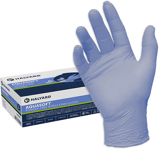 Halyard AQUASOFT — guante de nitrilo azul sin polvo, talla mediana