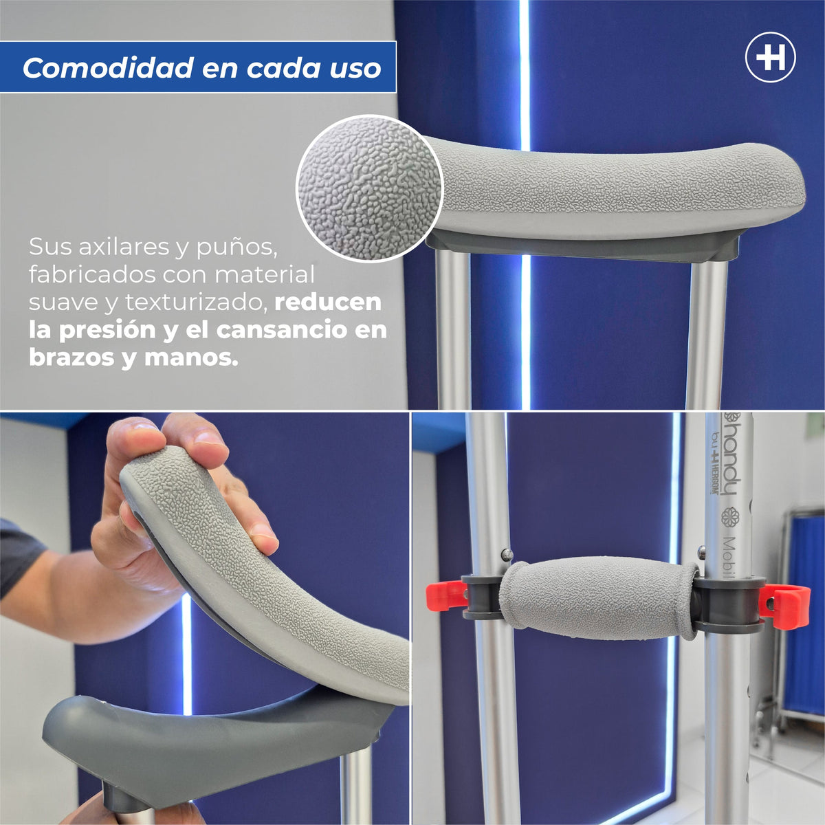 Apoyo axilar y empuñadura de material suave de la muleta Handy MLT-D