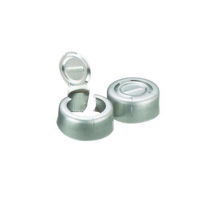 Sello WHEATON de aluminio, remoción completa, sin liner, color natural. Foto oficial de 13 mm como ilustración de la serie. Medida de venta por referencia: WHE-224192-01, WHE-224193-01. Caja con 1000 sellos.