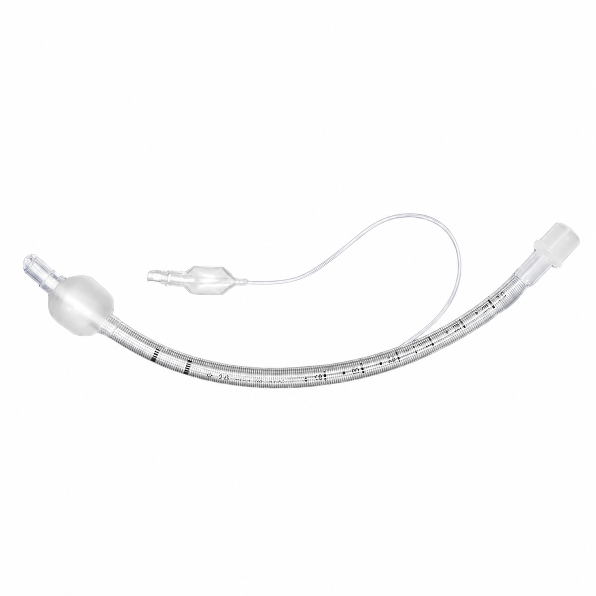 Tubo endotraqueal Inhalo-Tech reforzado con alma de acero y globo, spiral flex, sobre fondo blanco