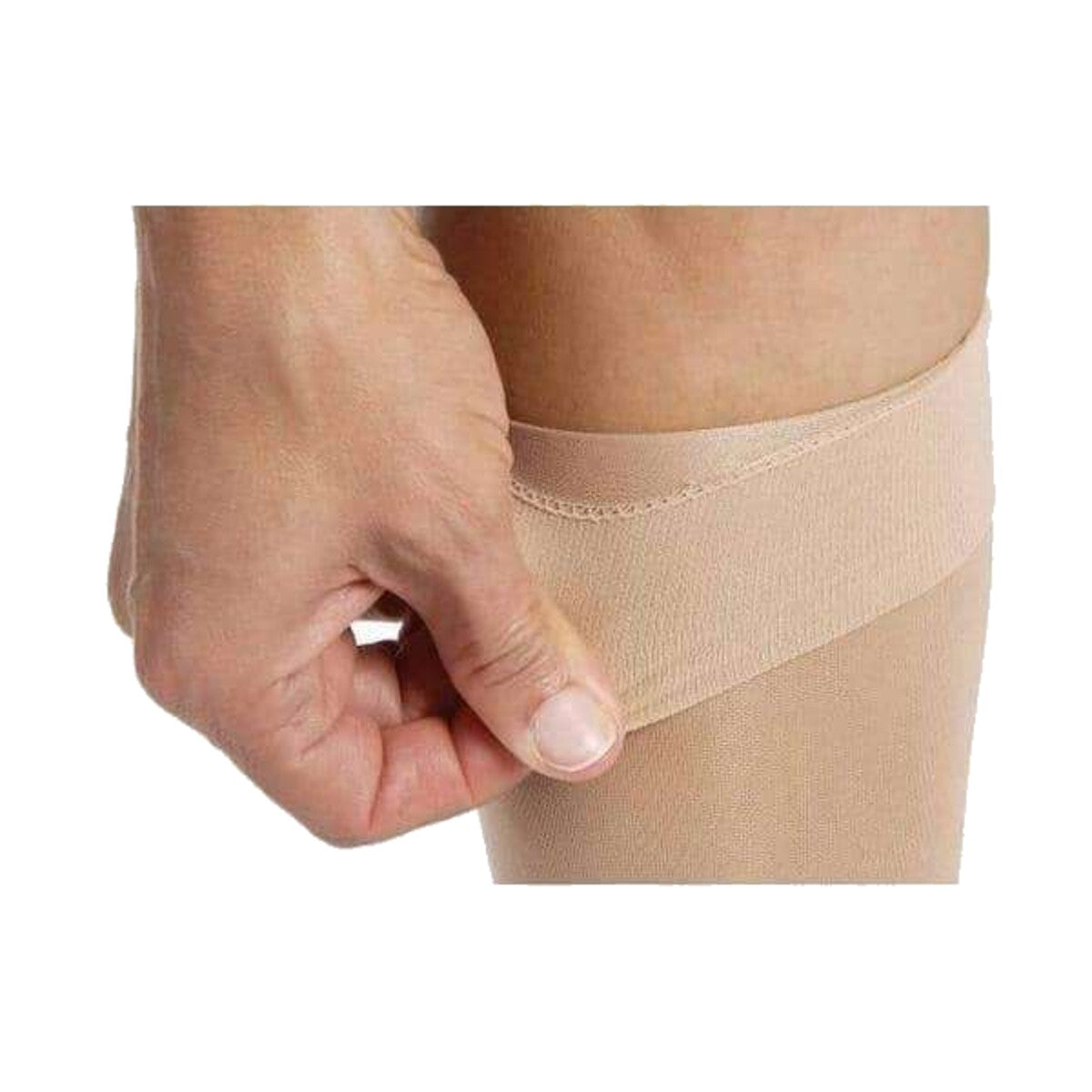 JOBST Relief, detalle de la banda de sujeción al muslo, color beige
