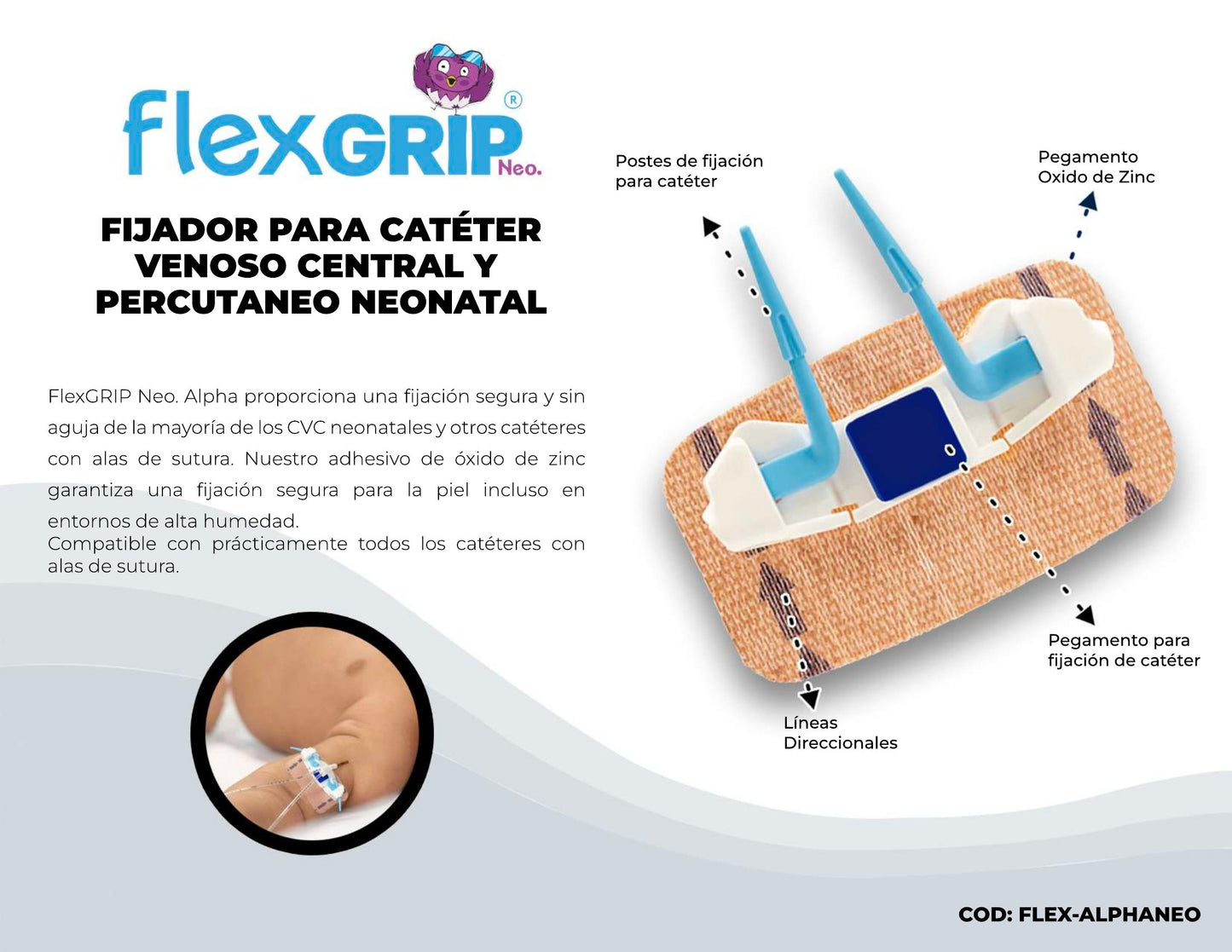 Ficha del fabricante del fijador Alpha FlexGRIP Neo. neonatal, FLEX-ALPHANEO