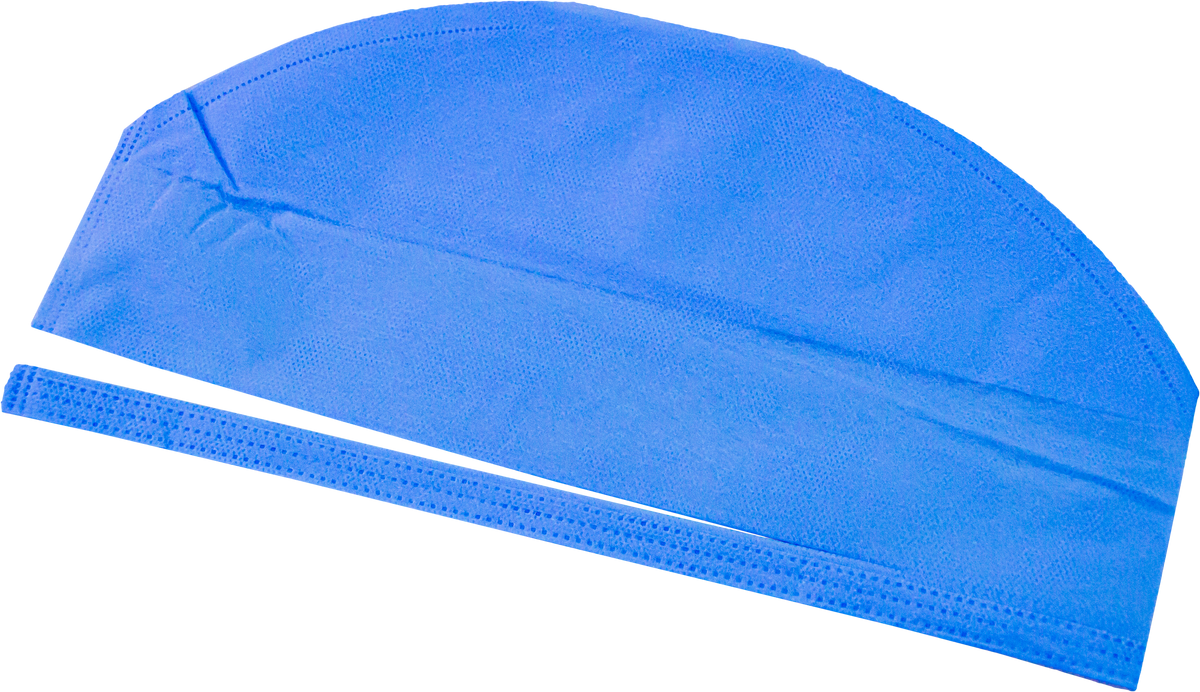 Gorro de cirujano MediMaz Surgical de tela azul con cintas de ajuste, tamaño estándar, sobre fondo claro