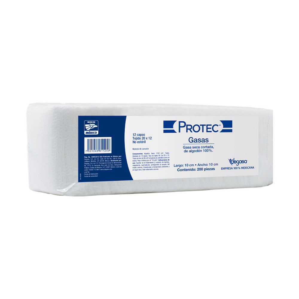 PROTEC 0105000 gasa no estéril de 10 × 10 cm, 12 capas y tejido 20 × 12