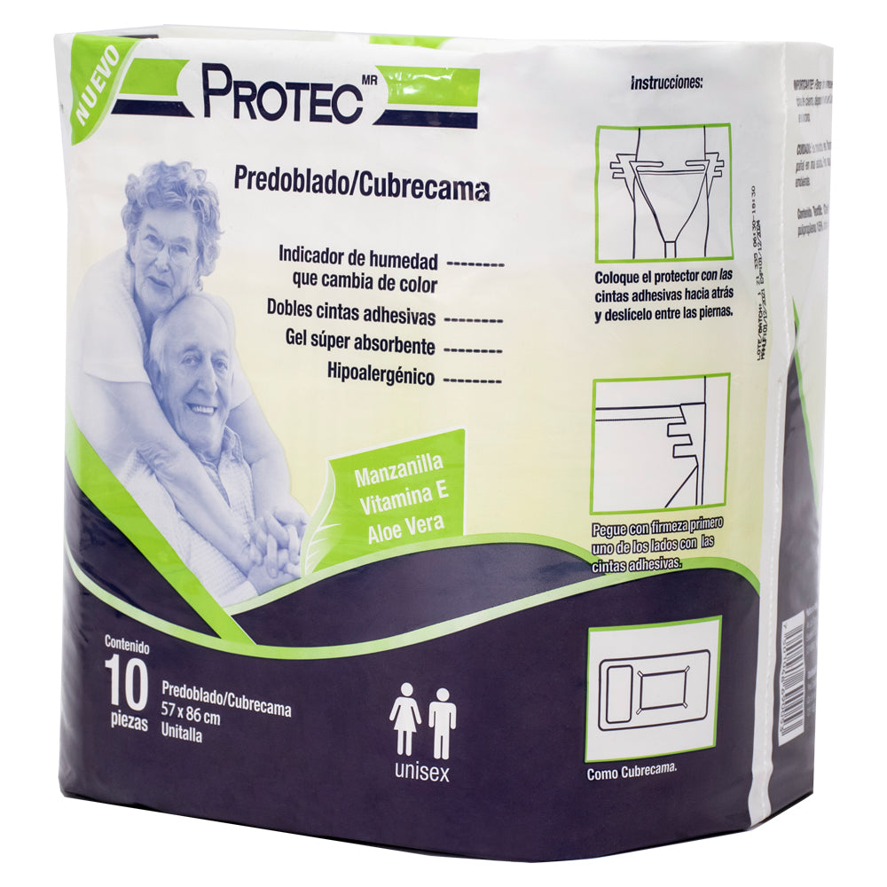 PROTEC 1104200 pañal predoblado adulto y cubrecama, con gel absorbente, indicador de humedad y 10 piezas