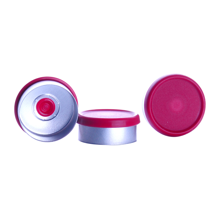 Sello WHEATON COMPLETEPAK Flip estéril de 20 mm, aluminio con botón rojo de PP; referencia WHE-W988011-S.