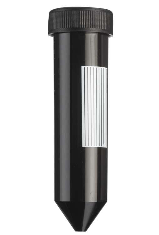 Tubo Heathrow Scientific HS4429, 50 mL, negro, fotografía oficial ilustrativa; cantidad y presentación según la tabla