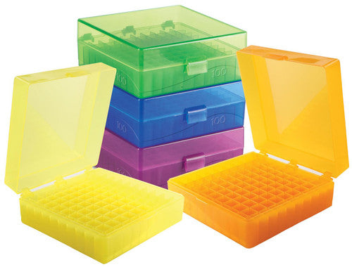 Caja para microtubos Heathrow Scientific HS120044, 100 posiciones, surtido, fotografía oficial; tubos ilustrativos no incluidos