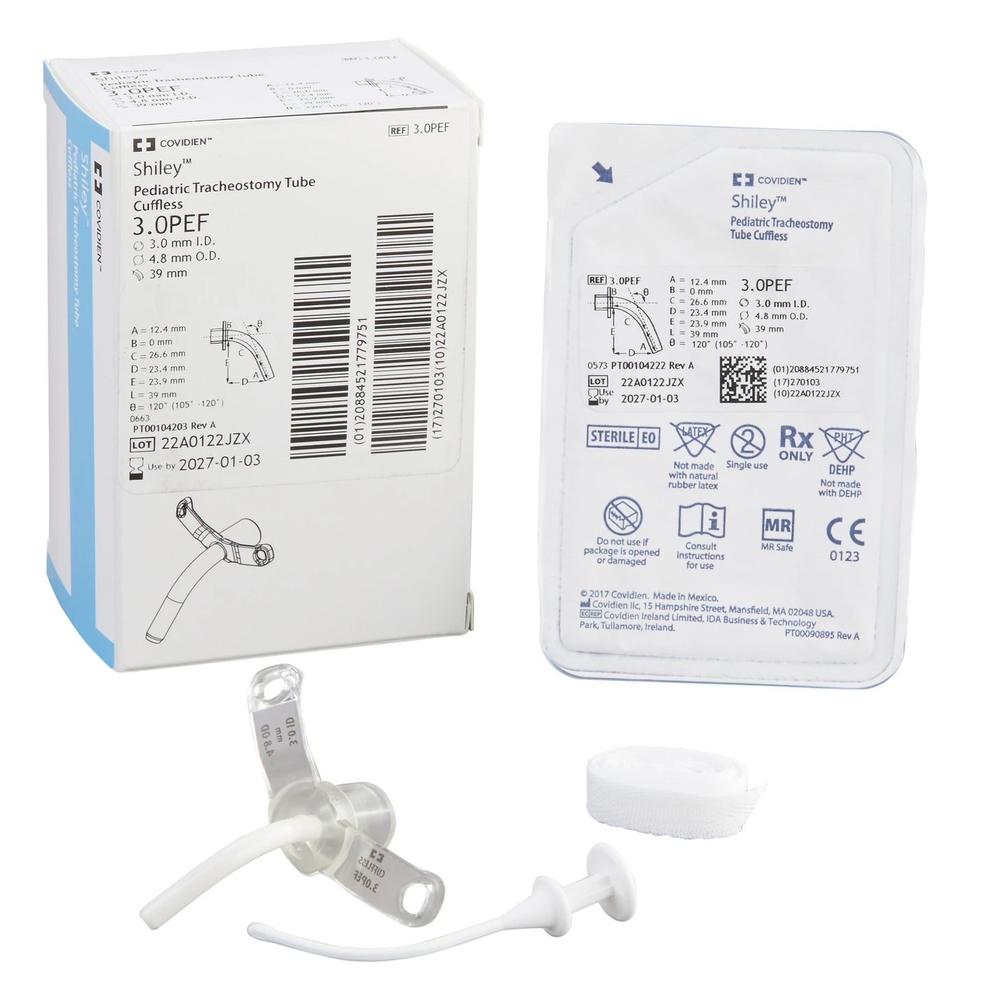 Shiley 3.0PEF, cánula traqueostomía pediátrica sin balón; familia PEF de 3.0 a 5.5 mm
