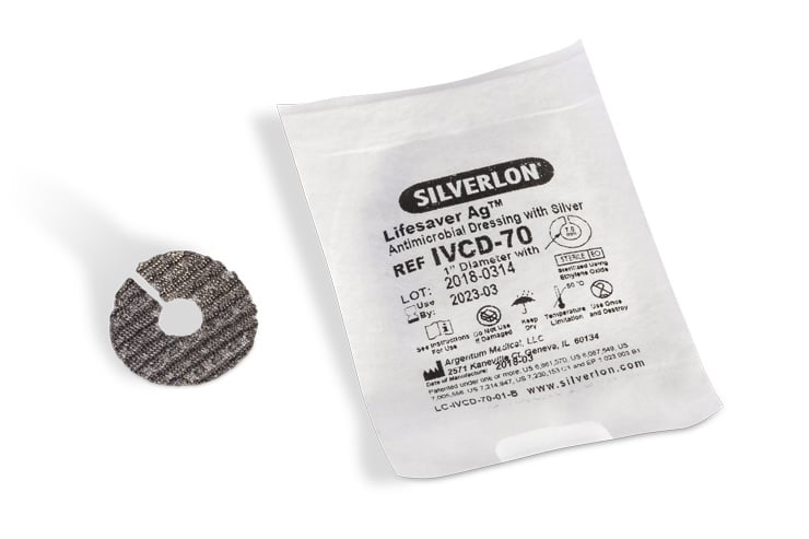 Silverlon LifeSaver Ag IVCD-70 disco para catéter con orificio de 7 mm y su sobre estéril