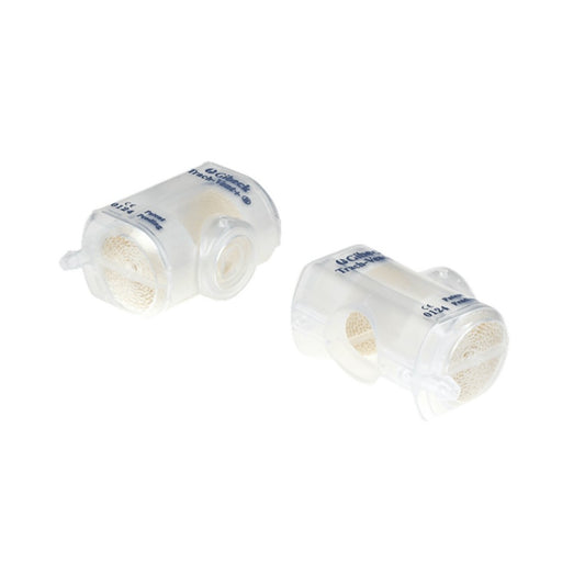 Hudson RCI Gibeck Trach-Vent+ 41312, dos ángulos del HME compacto, foto de catálogo Teleflex