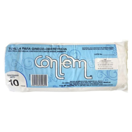 Confem, toalla gineco-obstétrica desechable paquete con 10 piezas
