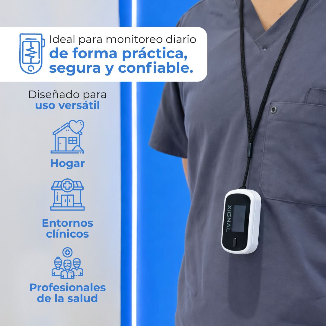 Oxímetro Xignal MD300C2 colgado de su cordón.