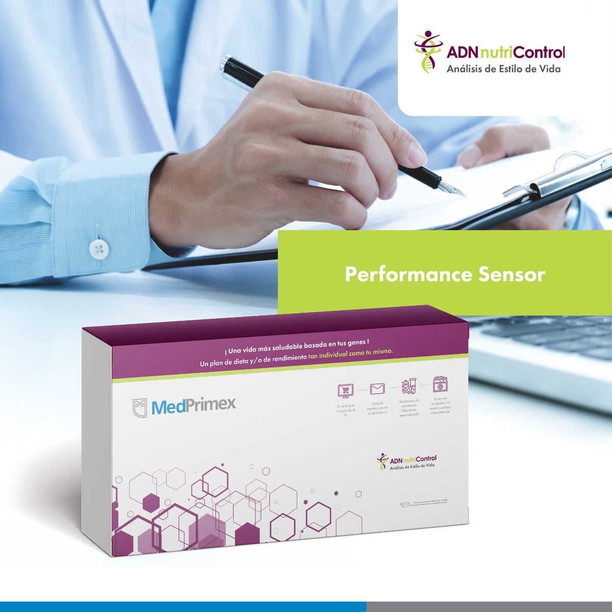 Caja de la línea MedPrimex para Performance Sensor; análisis vendido: Performance: prueba genética para deportistas