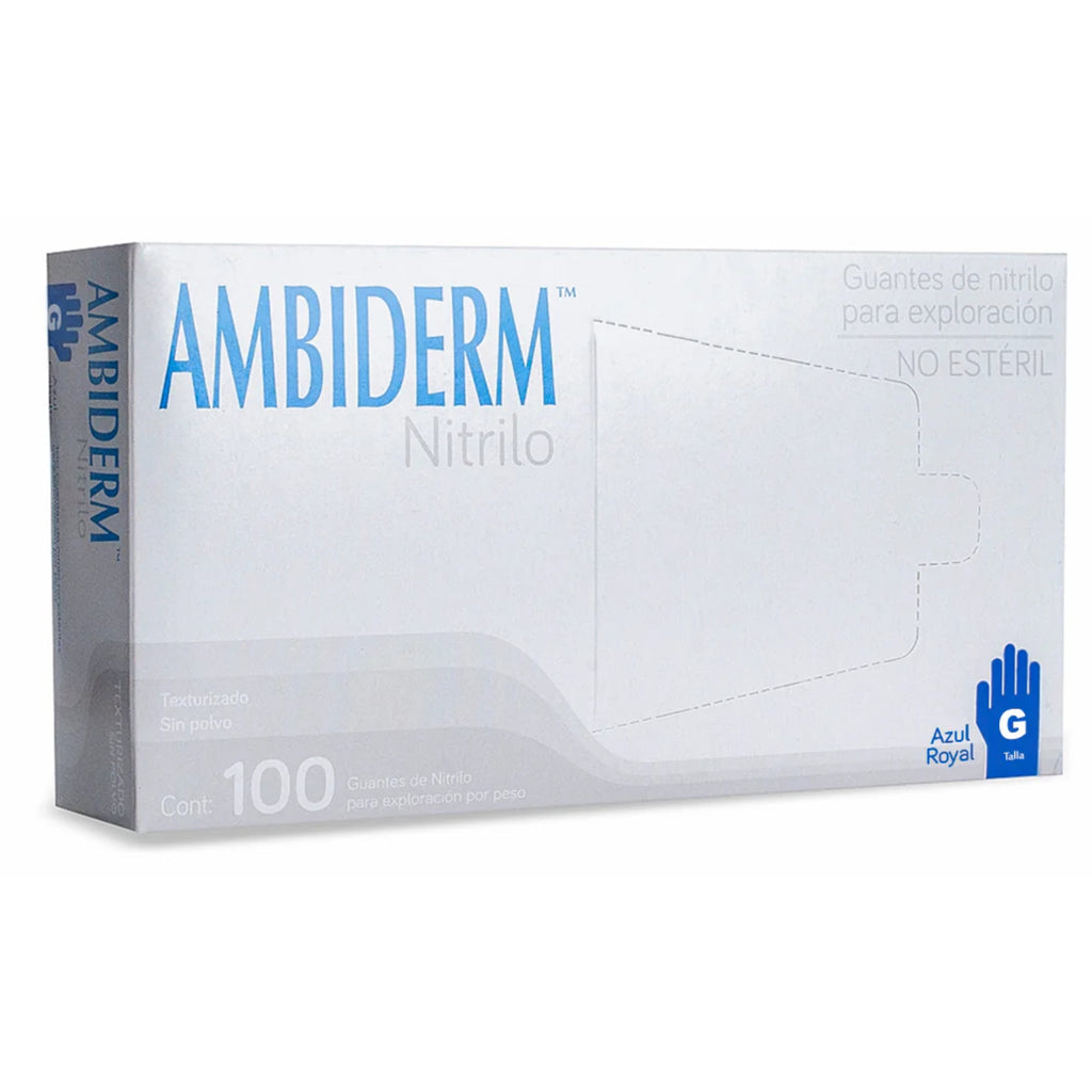 Caja Ambiderm Nitrilo azul royal talla grande, 100 guantes