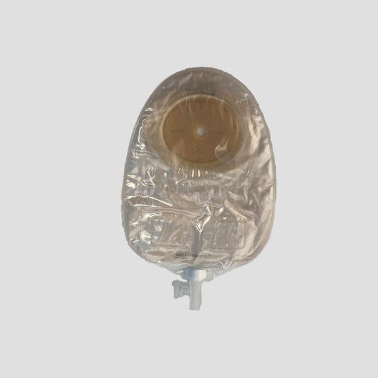 Reverso de la bolsa Coloplast SenSura 11804, con el código 11804 impreso, multicámaras y grifo de vaciado