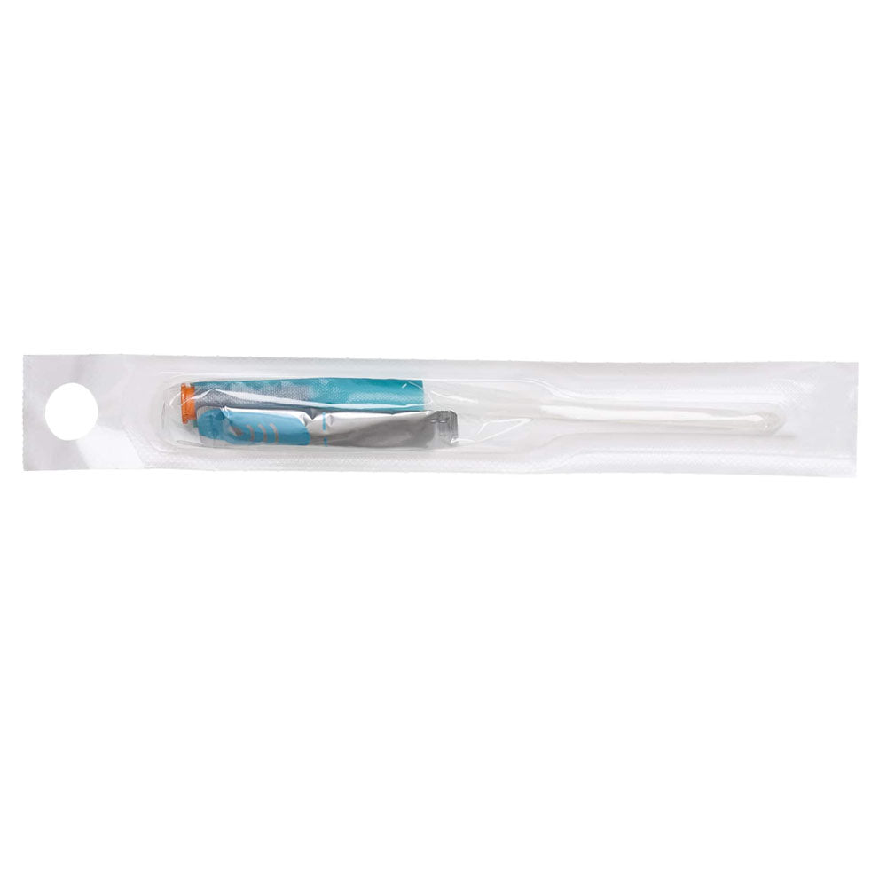 Empaque estéril individual del catéter intermitente femenino GentleCath Glide de ConvaTec, cerrado y con orificio para colgar