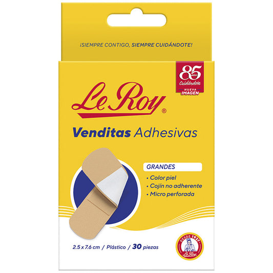 Le Roy venditas adhesivas grandes de 2.5 × 7.6 cm, presentación de 30 piezas, SKU 3500005