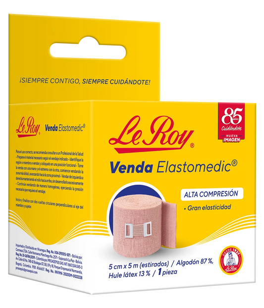 Le Roy venda Elastomedic de alta compresión, 5 cm × 5 m estirados, 87% algodón y 13% hule látex, SKU 3500339