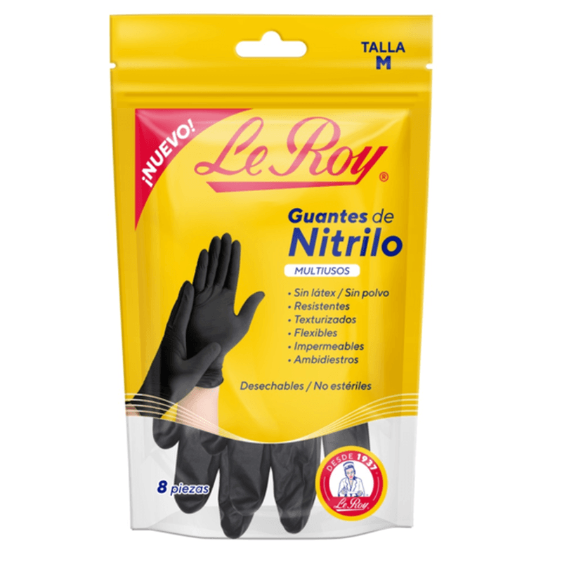Le Roy guantes de nitrilo negros mediano 8 piezas