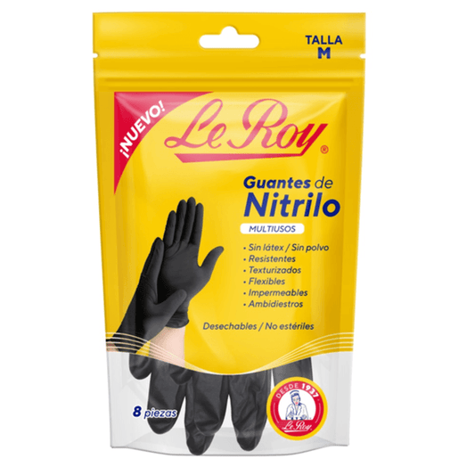 Guantes de nitrilo Le Roy talla mediana, paquete de 8 piezas, sin látex y no estériles