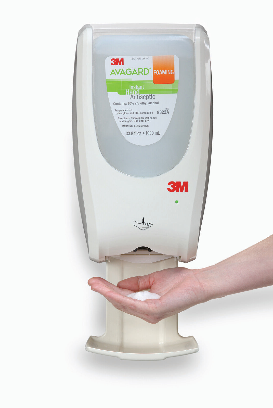 Bandeja de goteo 3M Avagard 9243: la repisa blanca del pie. El dispensador y el frasco que aparecen arriba son ilustrativos y se venden por separado