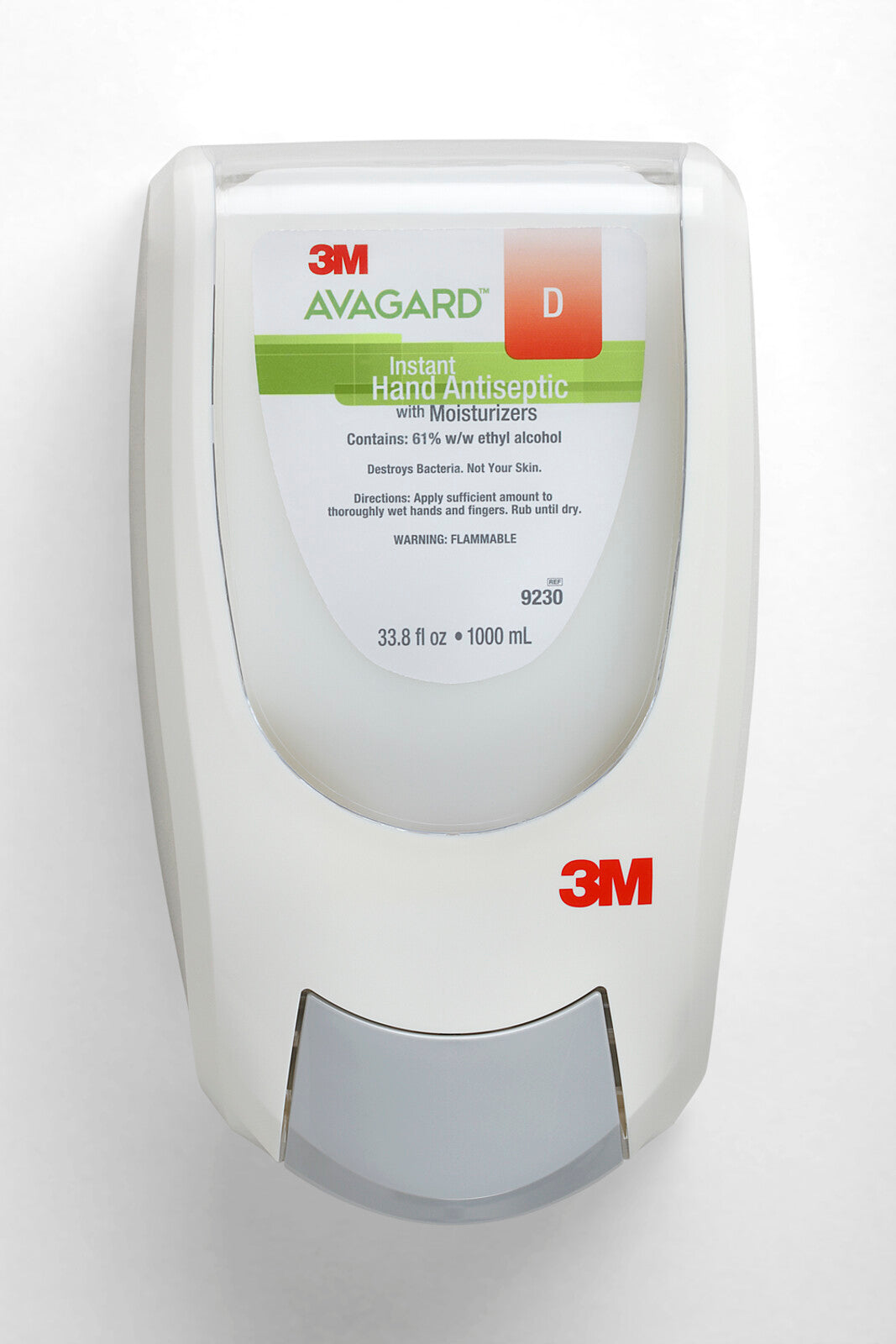 Dispensador de pared universal manual 3M Avagard 9241; el cartucho de Avagard D que aparece dentro es ilustrativo y se vende por separado