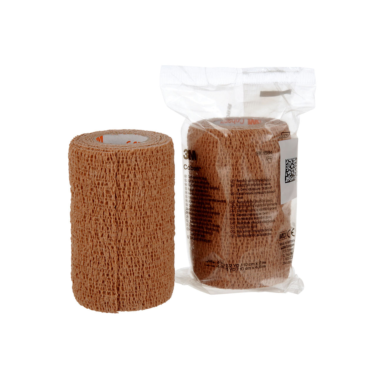 3M Coban 1584 color piel de 10 cm x 4.5 m, paquete de 18 rollos