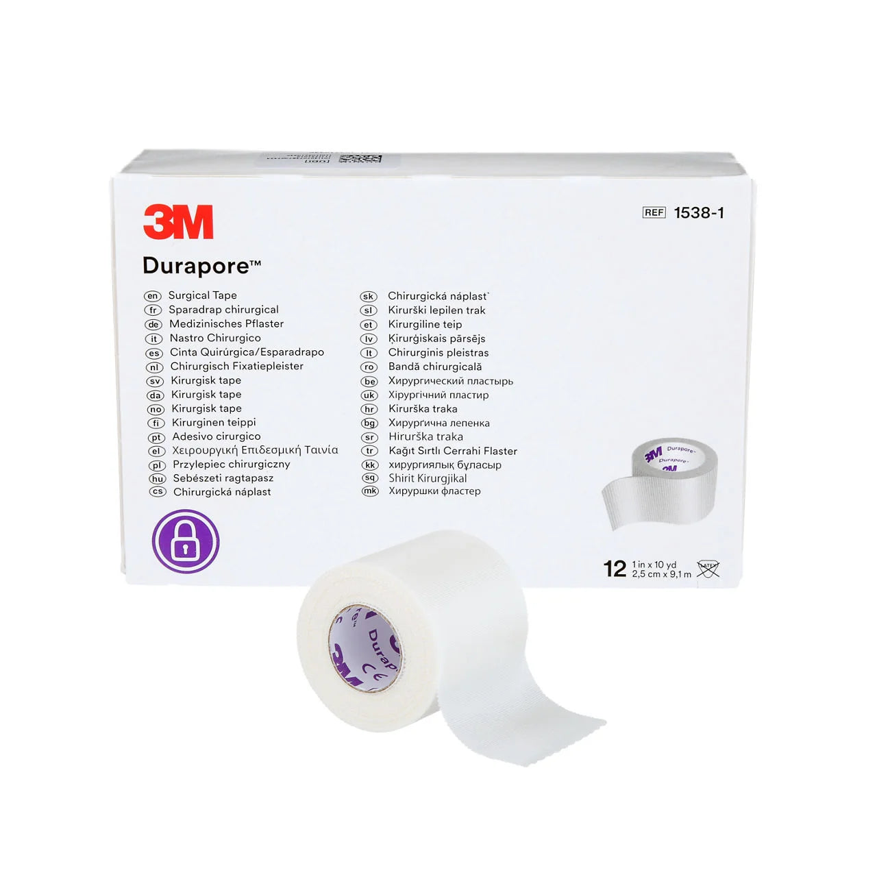 3M Durapore cinta quirúrgica 1538-1 de 2.5 cm x 9.1 m